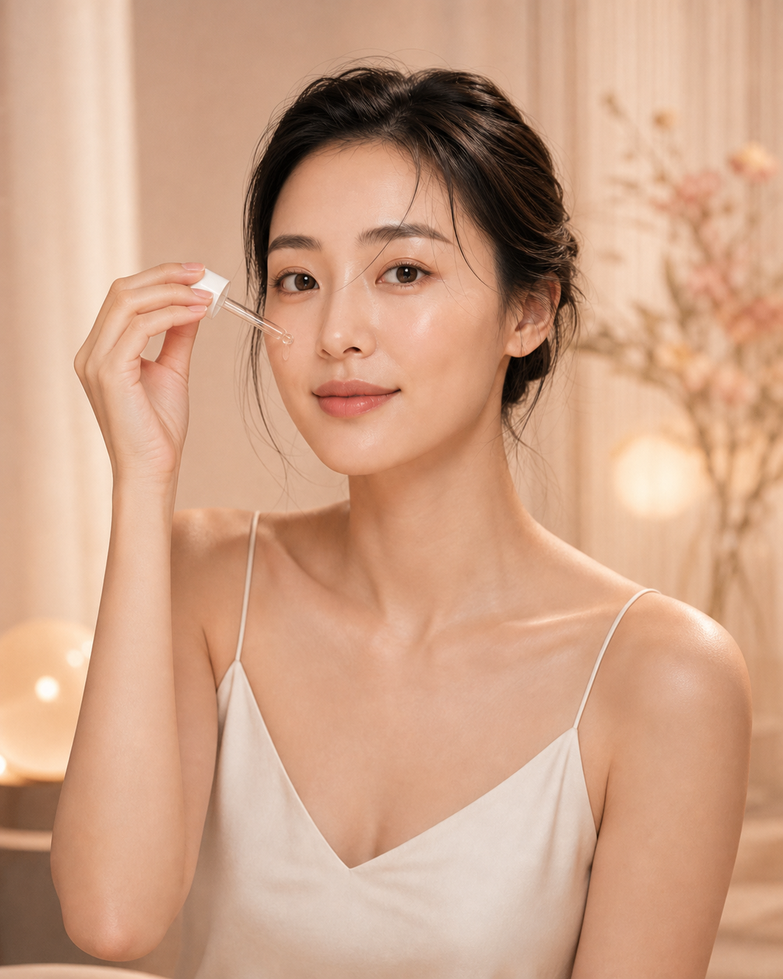 Woman applying facial serum